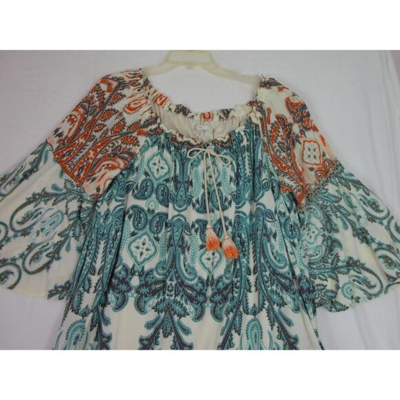 Old Navy Boho Mini Dress Paisley Peasant Short Sleeves‎ Tassels Size 22/24 Plus - Picture 13 of 15